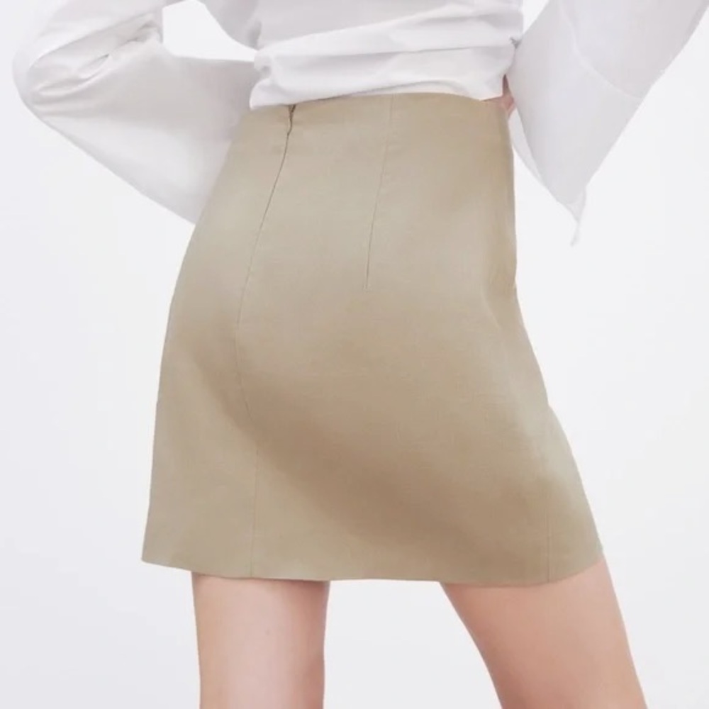 NWT Zara Linen Beaded Mini Skirt Sand Nude XS Blogger Favorite - Picture 6 of 14